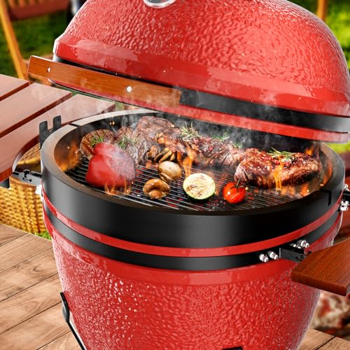 ROOMTEC 23.5-Inch Kamado Charcoal Grill Portable Camping Grill Blaze Red