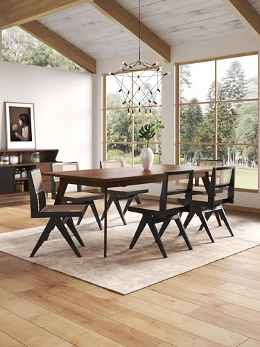 Manhattan Comfort Hamlet Rattan Wicker Cane Side Dining Chair Set of 4 Black/Natural