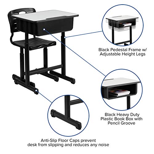 Classroom Essentials Adjustable Height Student Desk and Chair Set Grey