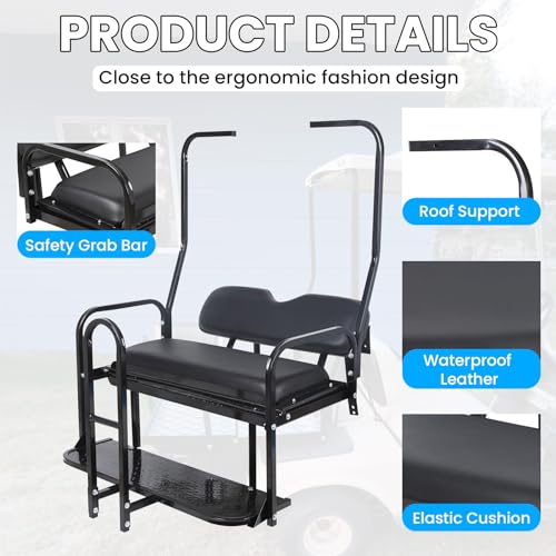KUAFU Rear Flip Back Seat Compatible with Club Car DS Model Golf Cart Black