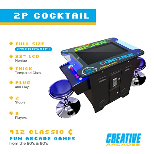 Creative Outdoor Distributor Full Size Cocktail Arcade Machine 2 Player 412 Games 22" LCD No Trackball