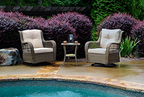 Tortuga Outdoor Rio Vista Bistro Set with Swivel Glider Chairs and Side Table Sandstone Wicker
