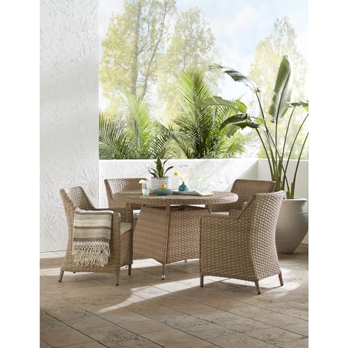 IC INTERNATIONAL CONCEPTS Outdoor 5 Piece Wicker Patio Furniture Set with Round Table and 4 Chairs Natural