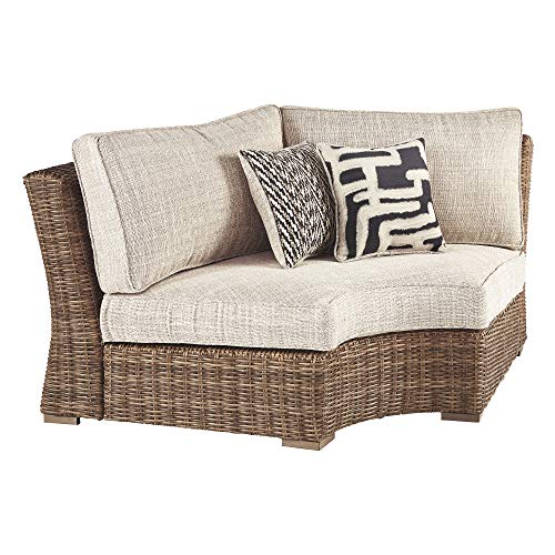 Signature Design by Ashley Beachcroft Farmhouse Wicker Curved Corner Chair Beige