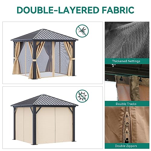 YITAHOME 10X10FT Metal Hardtop Gazebo Outdoor Patio Canopy Brown