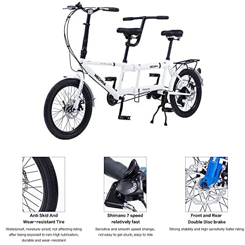 GOJLEX Foldable Tandem Bike 20”City Folding Bicycle White