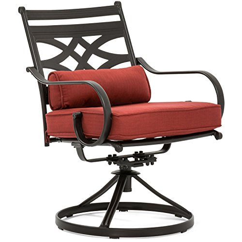 Hanover Montclair 7-Piece Outdoor Dining Set with 6 Swivel Rockers Chili Red