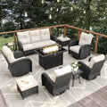 Vakollia 10-Piece Patio Furniture Set with Fire Pit, Black/Beige