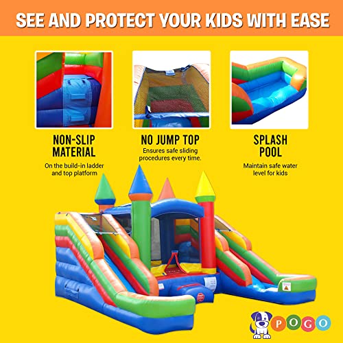Pogo Bounce House Crossover Rainbow Inflatable Bounce House with Double Water Slides