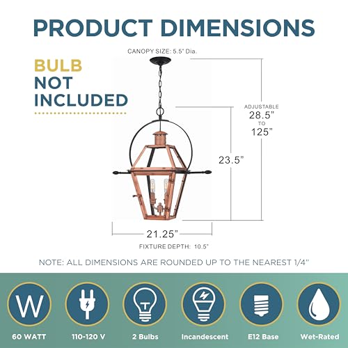 Quoizel Rue De Royal Charleston Outdoor Hanging Lantern 24 Inch 2-Light Aged Copper