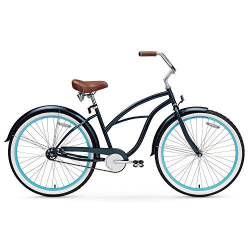 sixthreezero Women's 1-Speed 26-Inch Beach Cruiser Bicycle Classic Dark Blue with Brown Seat/Grips