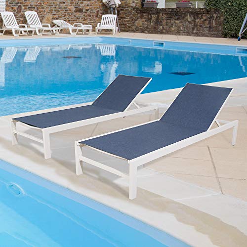 PEAK HOME FURNISHINGS 2-Piece Outdoor Aluminum Chaise Lounge Set Navy