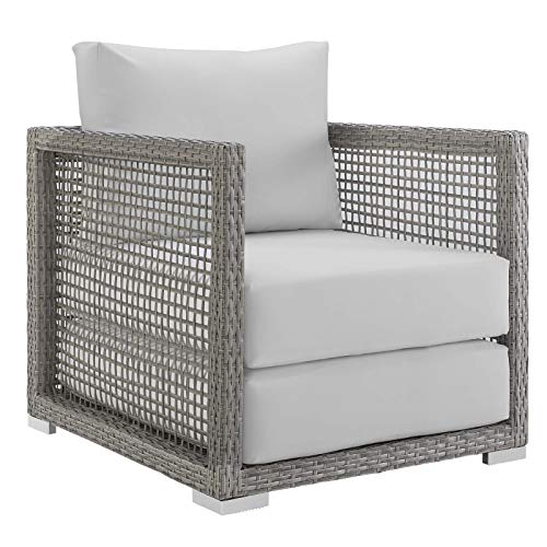 Modway Aura Outdoor Patio Wicker Rattan Sofa Set Gray White