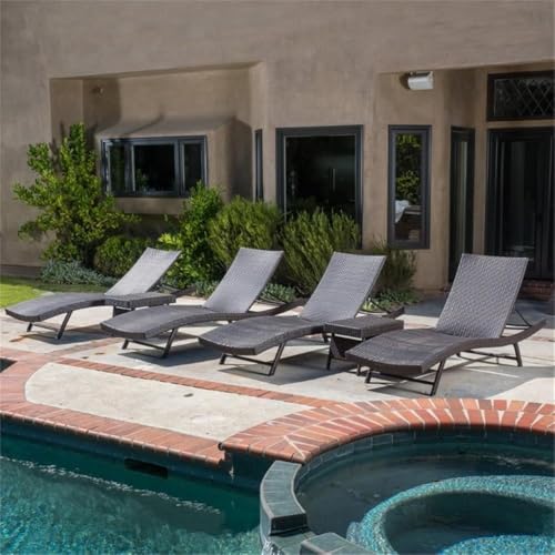 Noble House Kauai 6 Piece Outdoor Wicker Chaise Lounge Set Brown