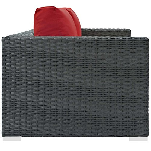 Modway Sojourn Wicker Rattan Outdoor Patio Loveseat Canvas Red
