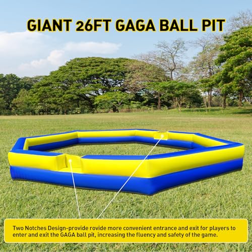 WARSUN Giant 26Ft Inflatable Gaga Ball Pit with Built-in Blower Blue&Yellow