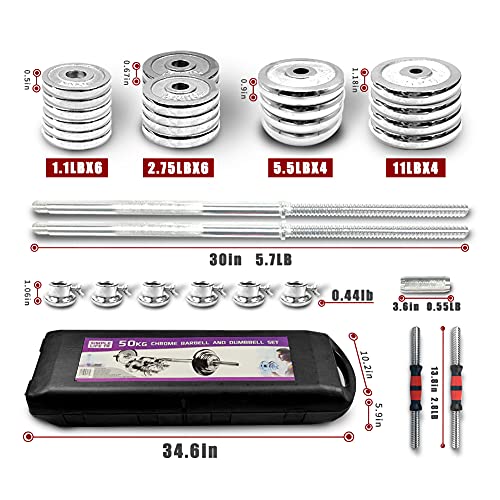 SimpleL Adjustable Dumbbells Set 110 LB Silver