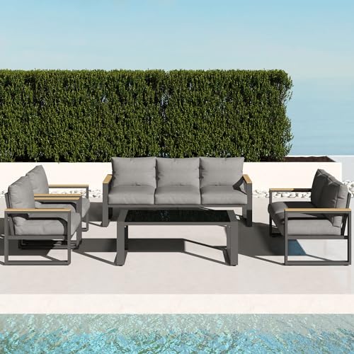 RoyalCraft 5 Piece Aluminum Patio Furniture Set Grey