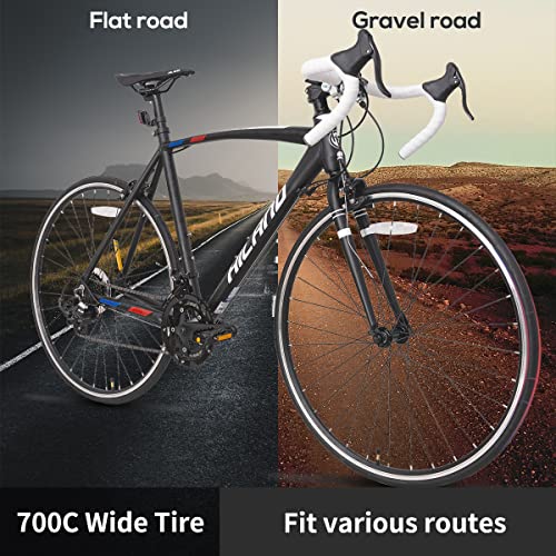 HH HILAND Hiland 700c Road Bike 14 Speeds Light Weight Aluminum Frame Racing Bike City Commuting Road Bicycle Black