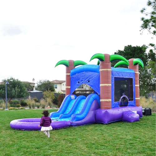 HERO KIDDO Enchanted Forest Bounce House Water Slide Combo Blue Purple