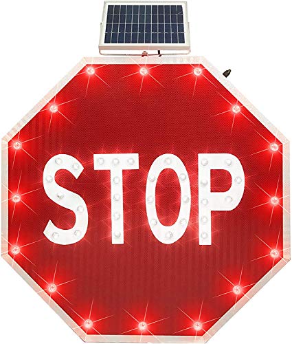 Allexcent 30'' Solar Powered LED Blinking Reflective Stop Sign Green