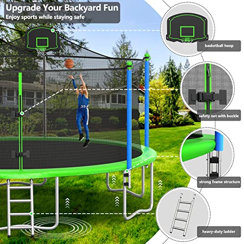 Lyromix Teal Blue Outdoor Trampoline with Basketball Hoop & Sprinkler - 16FT/15FT/14FT