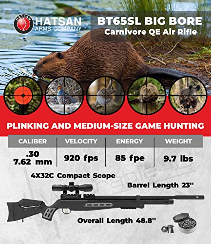 Wearable4U Hatsan BT 65 SL QE Big Bore Carnivore .30 Cal PCP Air Rifle Bundle w/Scope, Targets & Pellets