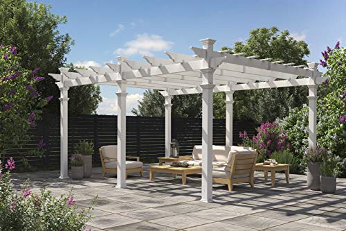 Vita 12x16 Foot White Vinyl Barcelona Flat Top Pergola