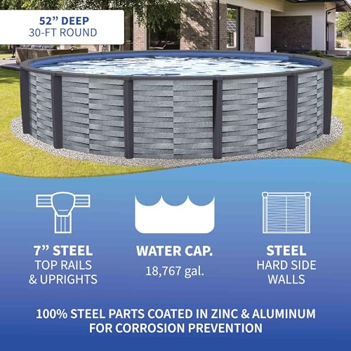 Blue Wave NB19835 Affinity 30-ft Round 52-in Deep 7-in Top Rail Resin Above Ground Swimming Pool Gray