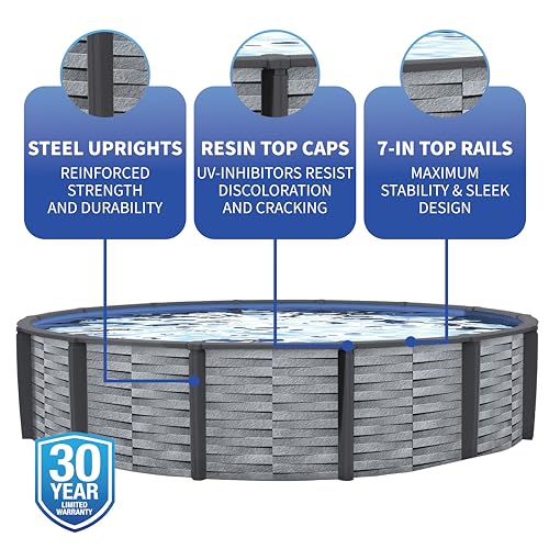 Blue Wave NB19835 Affinity 30-ft Round 52-in Deep 7-in Top Rail Resin Above Ground Swimming Pool Gray