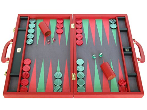 Zaza & Sacci Leather/Microfiber Backgammon Set 23" Large Attache Case Red