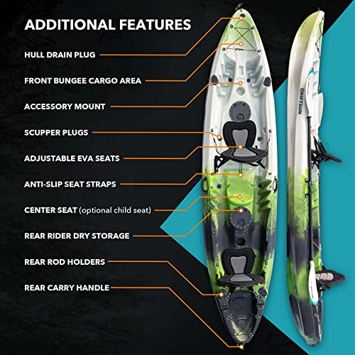 Driftsun Teton 120 Sit-On-Top Fishing Kayak 2-3 Person Green/Black