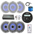 KICKER Marine Gauge Style USB Bluetooth AM/FM Receiver with 6-Channel Amplifier & 6X 6.5" Multicolor LED Boat Speakers