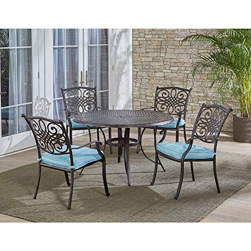 Hanover Traditions 5 Piece Patio Dining Set with Blue Cushions
