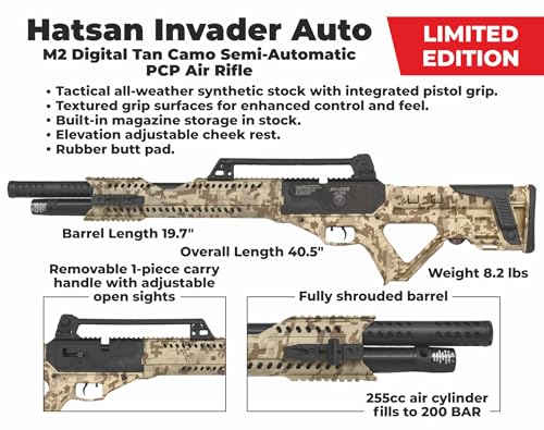 Wearable4U Hatsan Invader Limited Edition .25 Cal Air Rifle Digital Tan Camo Bundle with Pellets and Targets