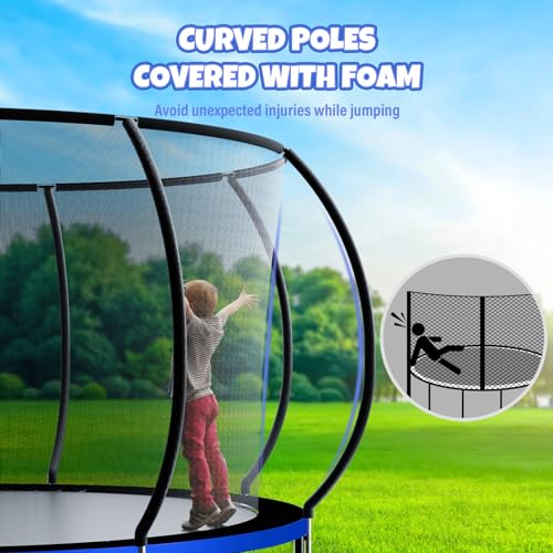 Kiivakii Outdoor Trampoline with Basketball Hoop & Enclosure Net Blue