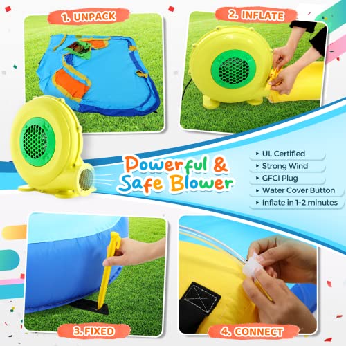 Whubefy Inflatable Crocodile Water Slide with Blower Blue