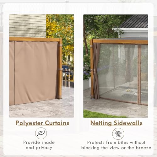 Outsunny 10' x 13' Louvered Pergola Hardtop Gazebo with Adjustable Aluminum Roof, Natural Wood