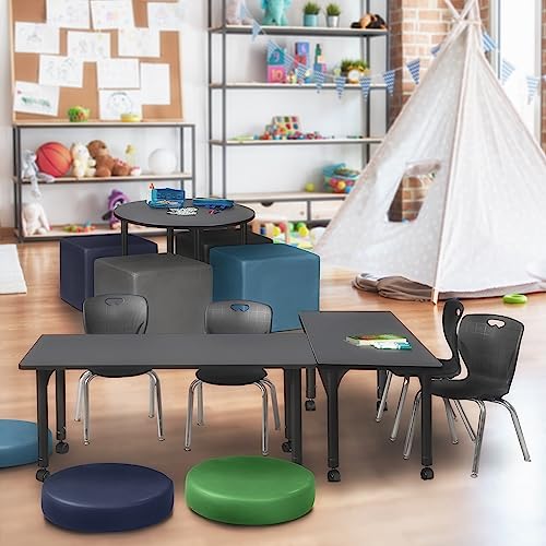 Regency Kee Height Adjustable Mobile Classroom Table Set with Two 12" Andy Chairs Grey/Black