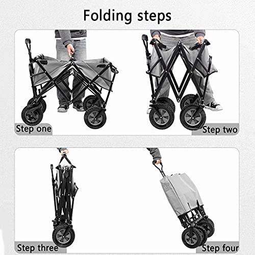 5sssallefaa Folding Utility Wagon 4-Wheeled Outdoor Cart with Brake 100KG Load Capacity