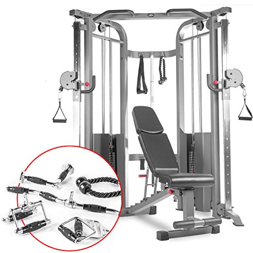 XMark Functional Trainer Cable Machine Home Gym XM-7626 Gray with Upgraded Accessories & Bench