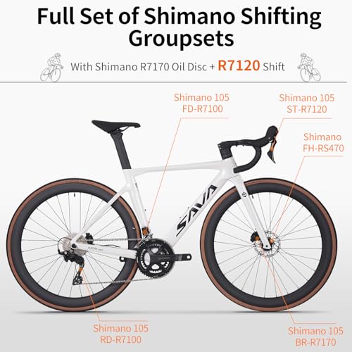 SAVADECK Carbon Fibre Road Bike Shimano R7120 White
