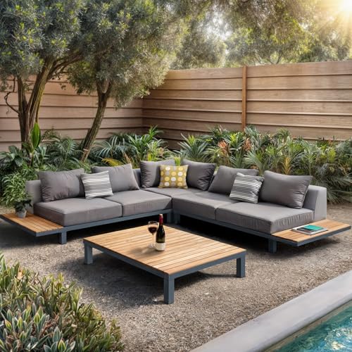 Armen Living Polo Outdoor Set Dark Grey Grey Powder Coat Finish