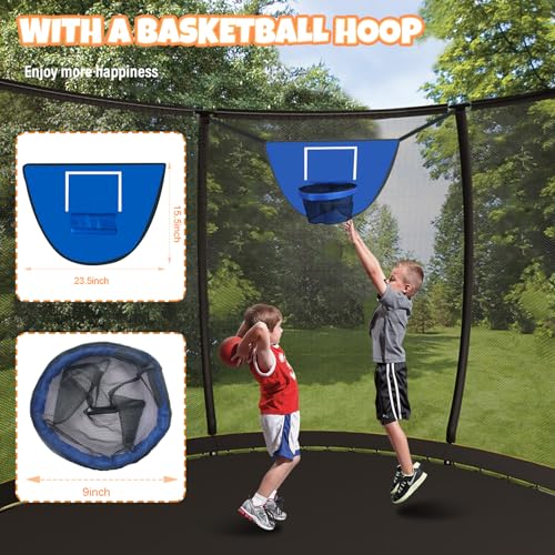 Kiivakii Outdoor Trampoline with Basketball Hoop & Enclosure Net Orange