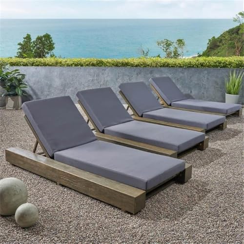 Noble House Broadway Outdoor Acacia Wood Chaise Lounge Set of 4 Gray