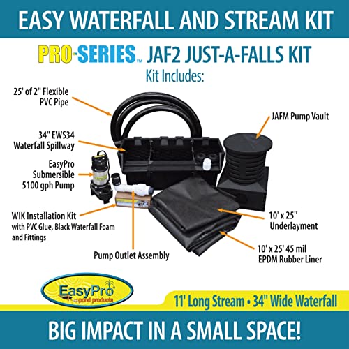 EasyPro Pond Products Pro-Series Just-A-Falls Waterfall Kit with 34" Spillway and 11' Stream Black