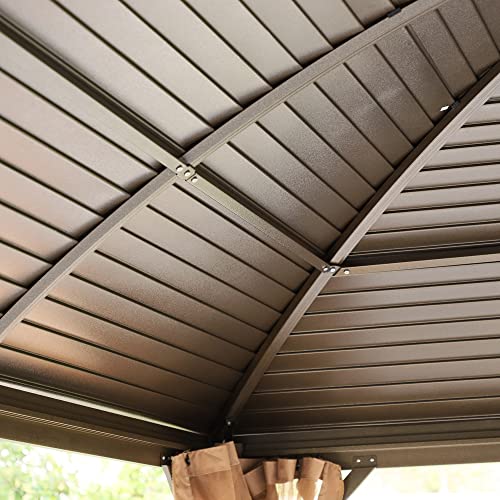 Outsunny 10' x 13' Hardtop Gazebo Canopy with Steel Roof and Netting, Brown