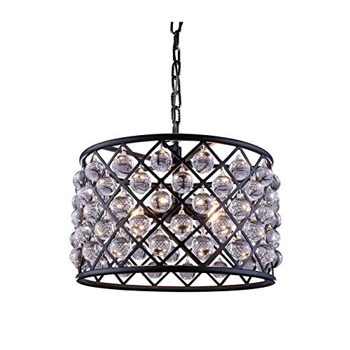 Urban Classic Elegant Lighting Madison 20" 6 Light Royal Crystal Pendant Lamp Black