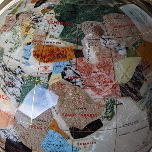 Unique Art Since 1996 Pearl Swirl Gemstone World Globe with Gold Stand Pearl White