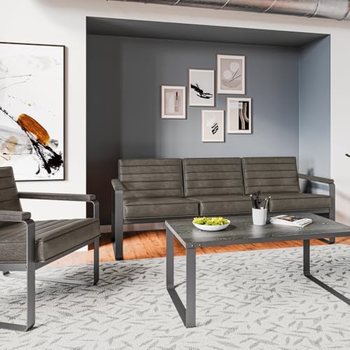 NBF Signature Series Rivet Office 2-Seat Lounge Loveseat Chair with Armrest Bravo Cognac Polyurethane Charcoal